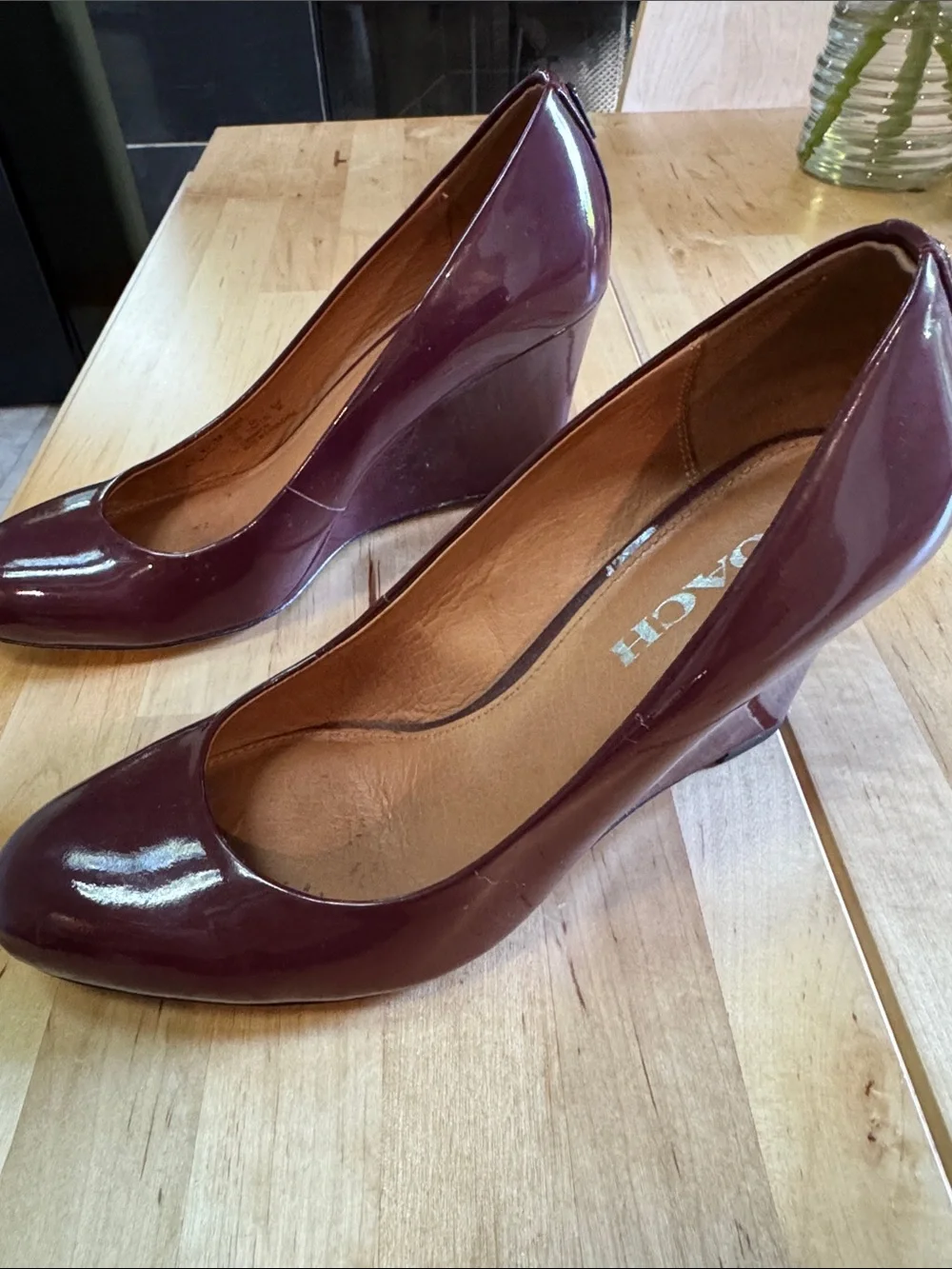 Coach Burgundy Patent Wedge Pumps